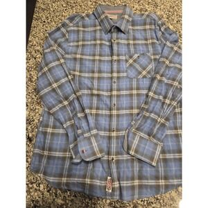 Flag & Anthem Mens Blue Grey Plaid Long Sleeve Button Down‎ Shirt Large 1207
